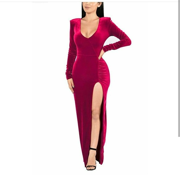 Sexy Split Side Dress Velvet - Picture 4 of 7